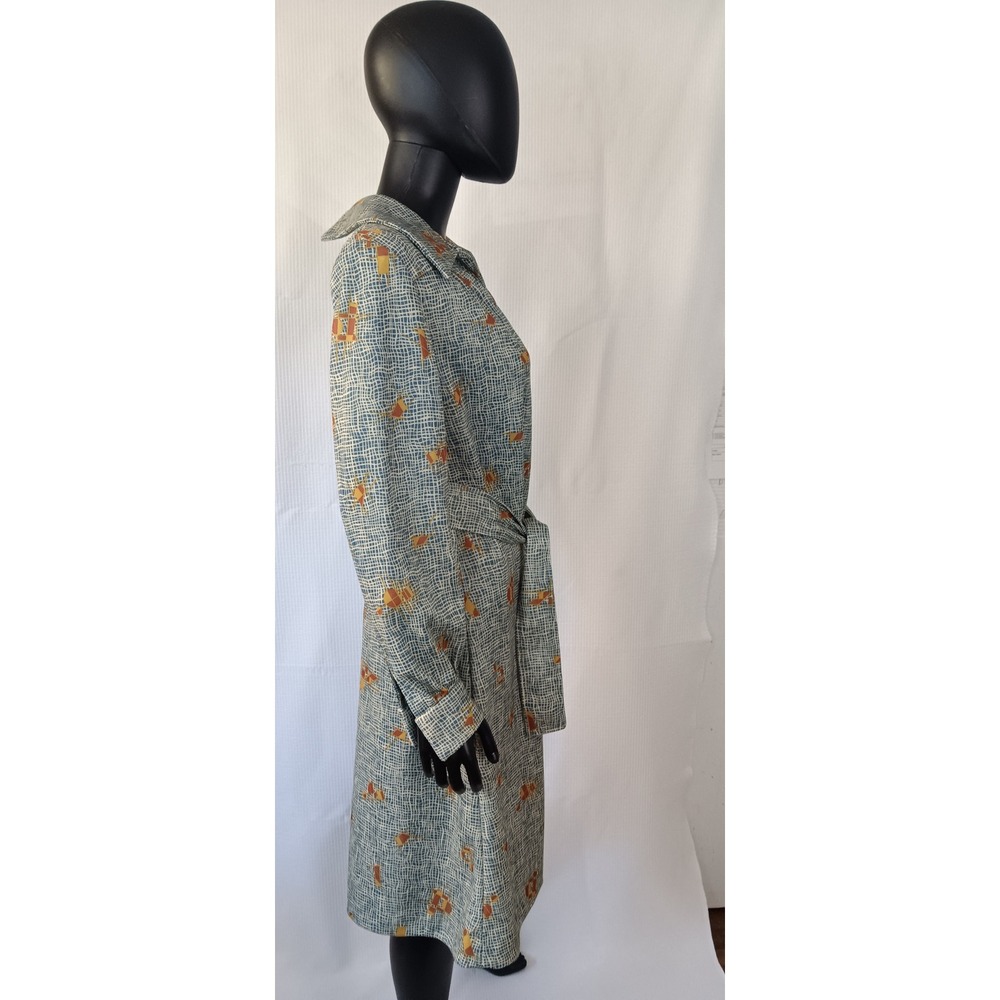 Vintage Handmade Geometric Tent Dress Balloon Sleeve Collared Belted KS0272 - Picture 4 of 5